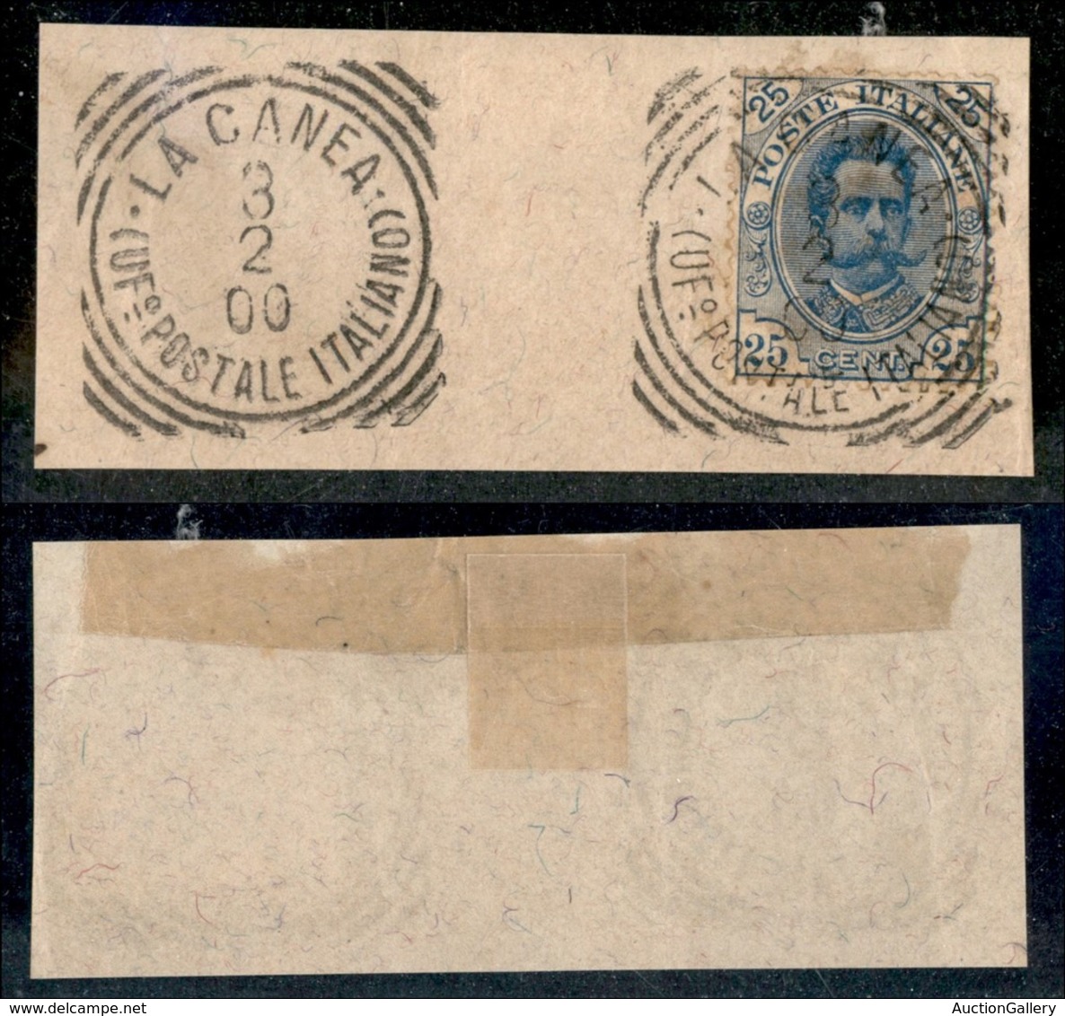 22632 UFFICI POSTALI ESTERO - LA CANEA - La Canea 3.2.00 - 25 Cent (62-Regno) Su Frammento - Andere & Zonder Classificatie