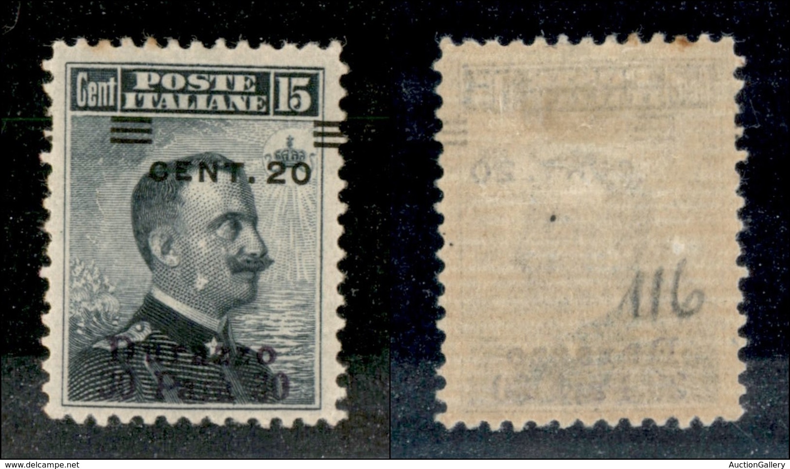 22733 UFFICI POSTALI ESTERO - DURAZZO - 1916 - 30 Para Su 20 Cent Su 15 (9ab) - Soprastampa A Destra In Basso - Gomma Or - Autres & Non Classés