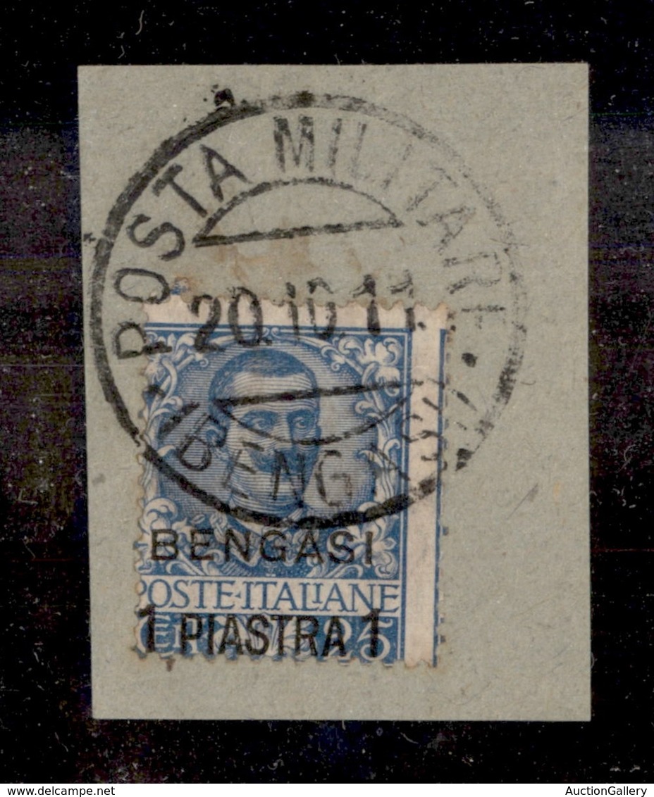 22758 UFFICI POSTALI ESTERO - BENGASI - 1901 - 25 Cent Floreale Soprastampato (1) - Dentellatura Spostata - Su Frammento - Sonstige & Ohne Zuordnung