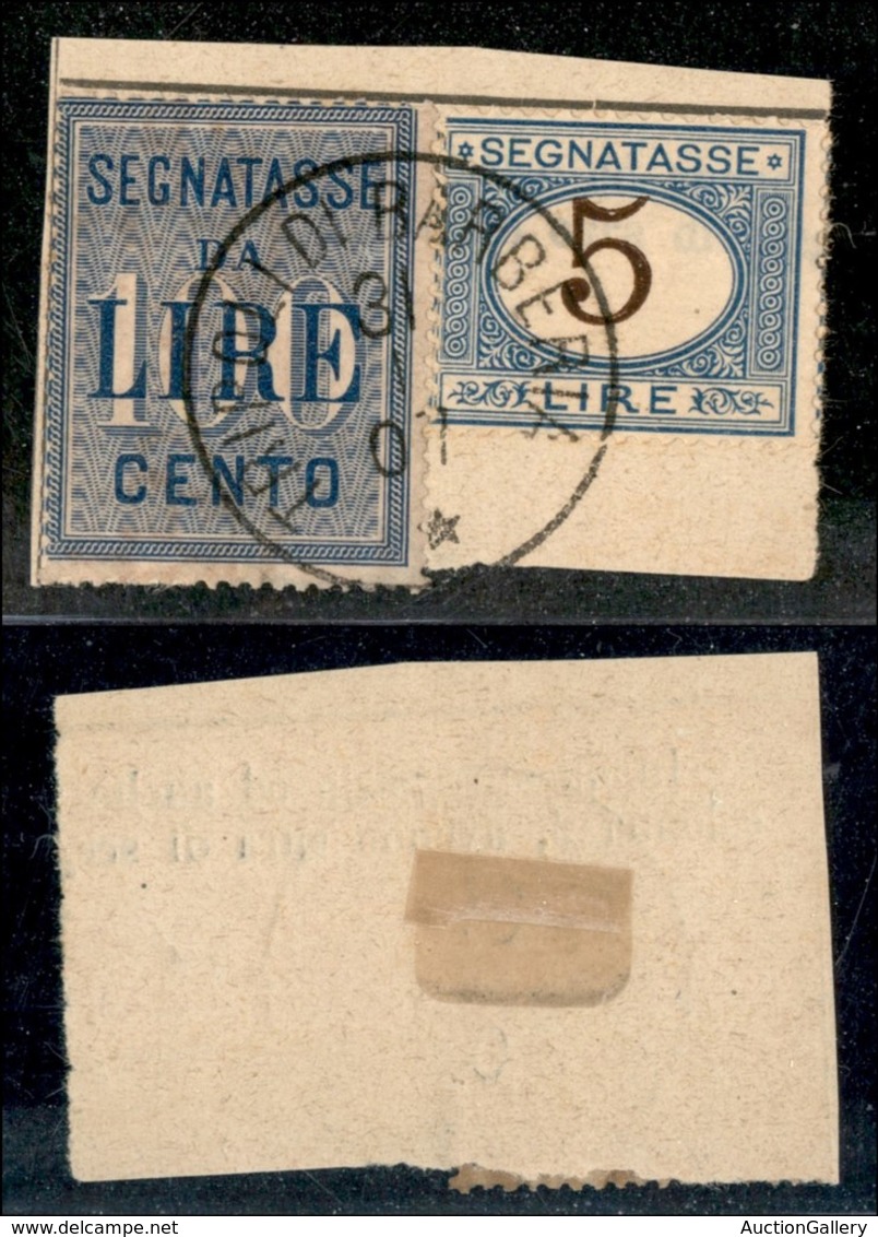 22763 UFFICI POSTALI ESTERO - TRIPOLI DI BARBERIA - Segnatasse Regno - 100 Lire (32) + 5 Lire (13) Su Frammento Del 31.1 - Autres & Non Classés