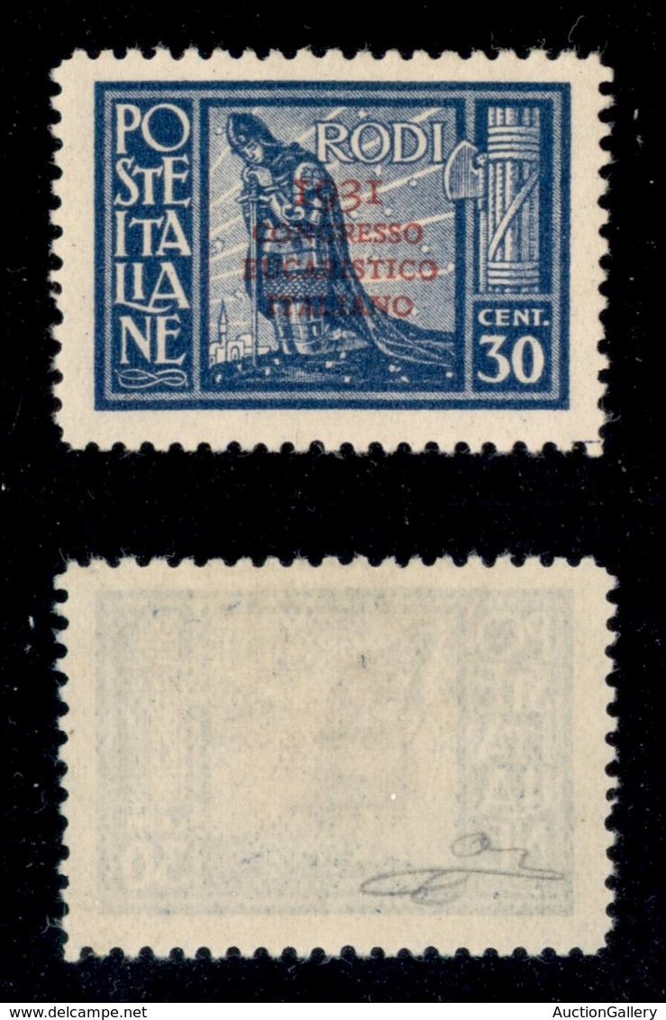 22918 COLONIE ITALIANE - EGEO - 1931 – 30 Cent Pittorica Soprastampato Congresso Eucaristico (34) – Gomma Integra (50) - Andere & Zonder Classificatie