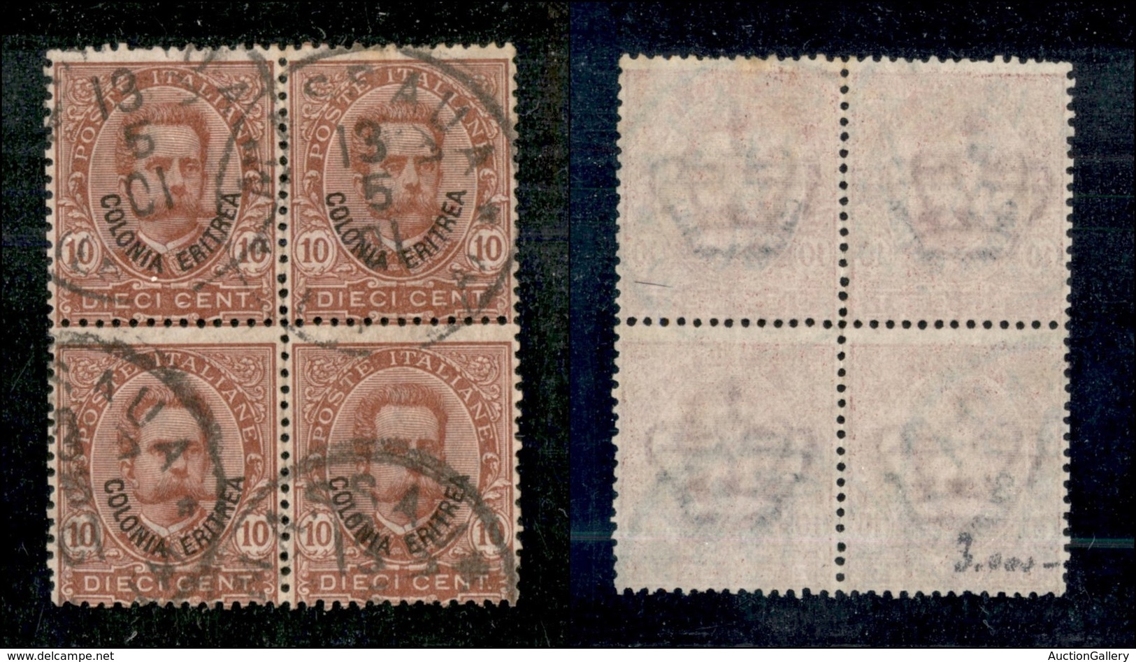 22995 COLONIE ITALIANE - ERITREA - 1895/1899 - Quartina Del 10 Cent Soprastampato (15) - Usato (120) - Autres & Non Classés