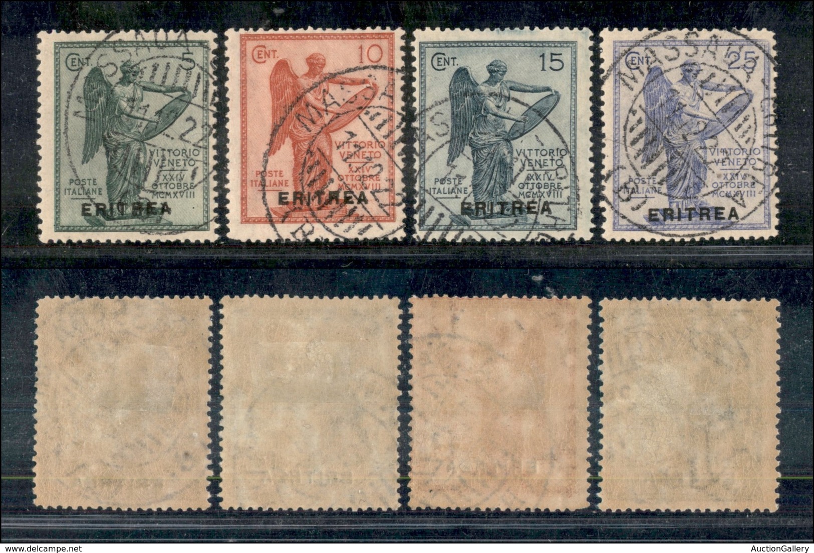 23012 COLONIE ITALIANE - ERITREA - 1918/1920 - Quartina Del 15 Cent Leoni Soprastampato (47) - Usata (75) - Autres & Non Classés