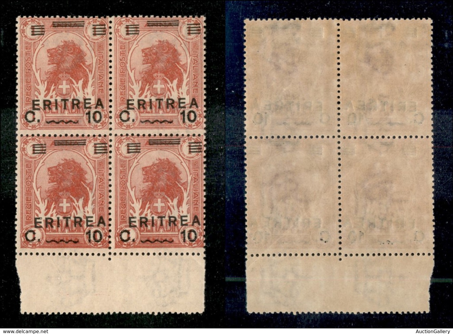 23016 COLONIE ITALIANE - ERITREA - 1922 - Quartina Bordo Di Foglio Del 10 Cent Somalia Soprastampati (56) - Gomma Integr - Autres & Non Classés
