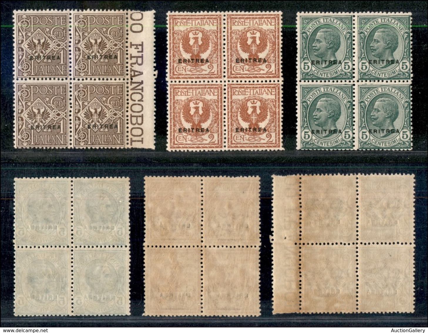 23023 COLONIE ITALIANE - ERITREA - 1924 - Soprastampati (77/79) - Serie Completa Di 3 Valori In Quartine - Gomma Integra - Autres & Non Classés