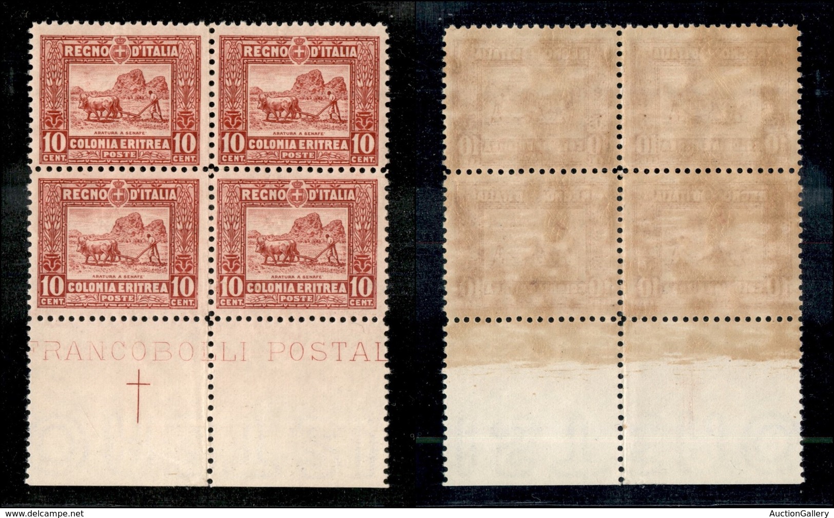 23040 COLONIE ITALIANE - ERITREA - 1928/1929 - Quartina Con Bordo Di Foglio Del 10 Cent Soggetti Africani (130) - Gomma  - Andere & Zonder Classificatie