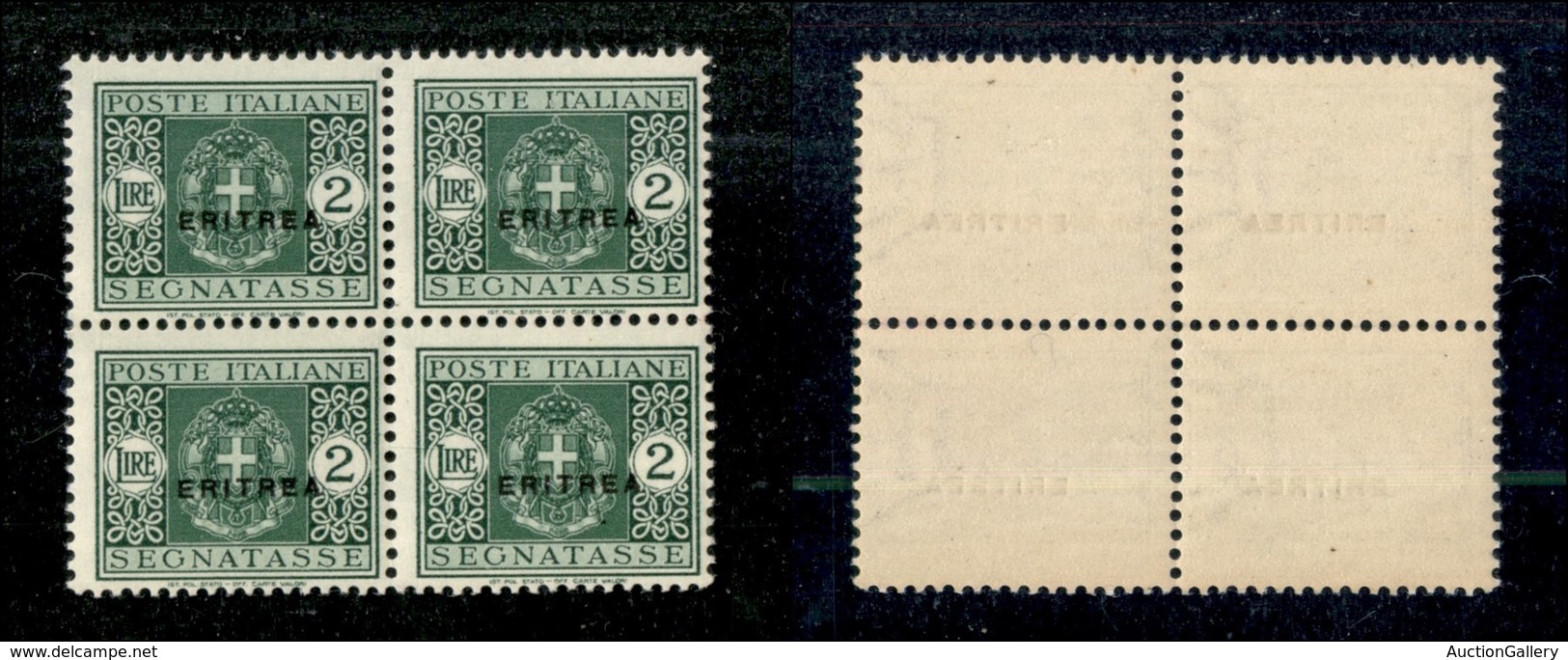 23075 COLONIE ITALIANE - ERITREA - 1934 - Quartina Del 2 Lire Segnatasse (35) - Gomma Integra (240) - Autres & Non Classés