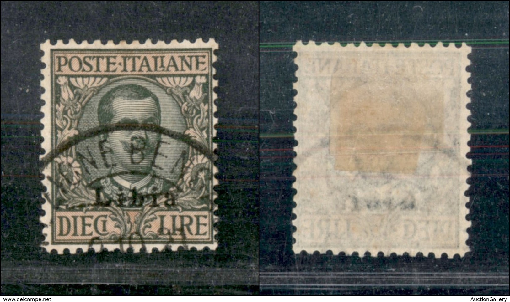23113 COLONIE ITALIANE - LIBIA - 1912/1915 - 10 Lire Floreale Soprastampato (12) - Annullo Bengasi 8.10.1921 (275) - Autres & Non Classés