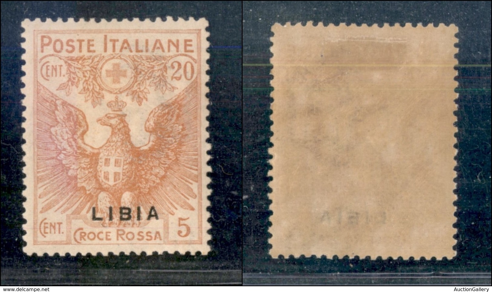 23116 COLONIE ITALIANE - LIBIA - 1915/1916 - 20 Cent + 5 Croce Rossa (16c) - Soprastampa Fortemente Spostata In Basso -  - Autres & Non Classés