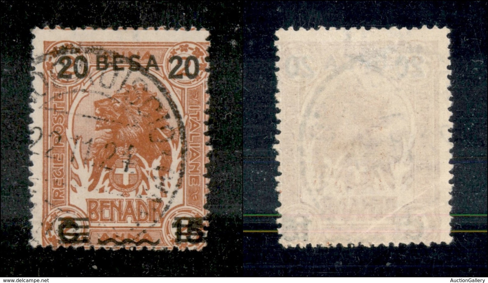 23308 COLONIE ITALIANE - SOMALIA - 1923 - 20 Besa Su 15 Cent Su 2 Anna Leone (40) - Usato (24) - Autres & Non Classés