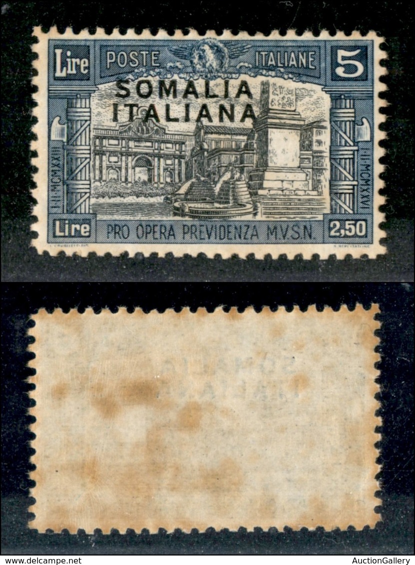 23319 COLONIE ITALIANE - SOMALIA - 1927 - 5 Lire + 2,50 Lire Milizia - Non Emesso (108A) - Gomma Integra Con Ingiallimen - Autres & Non Classés