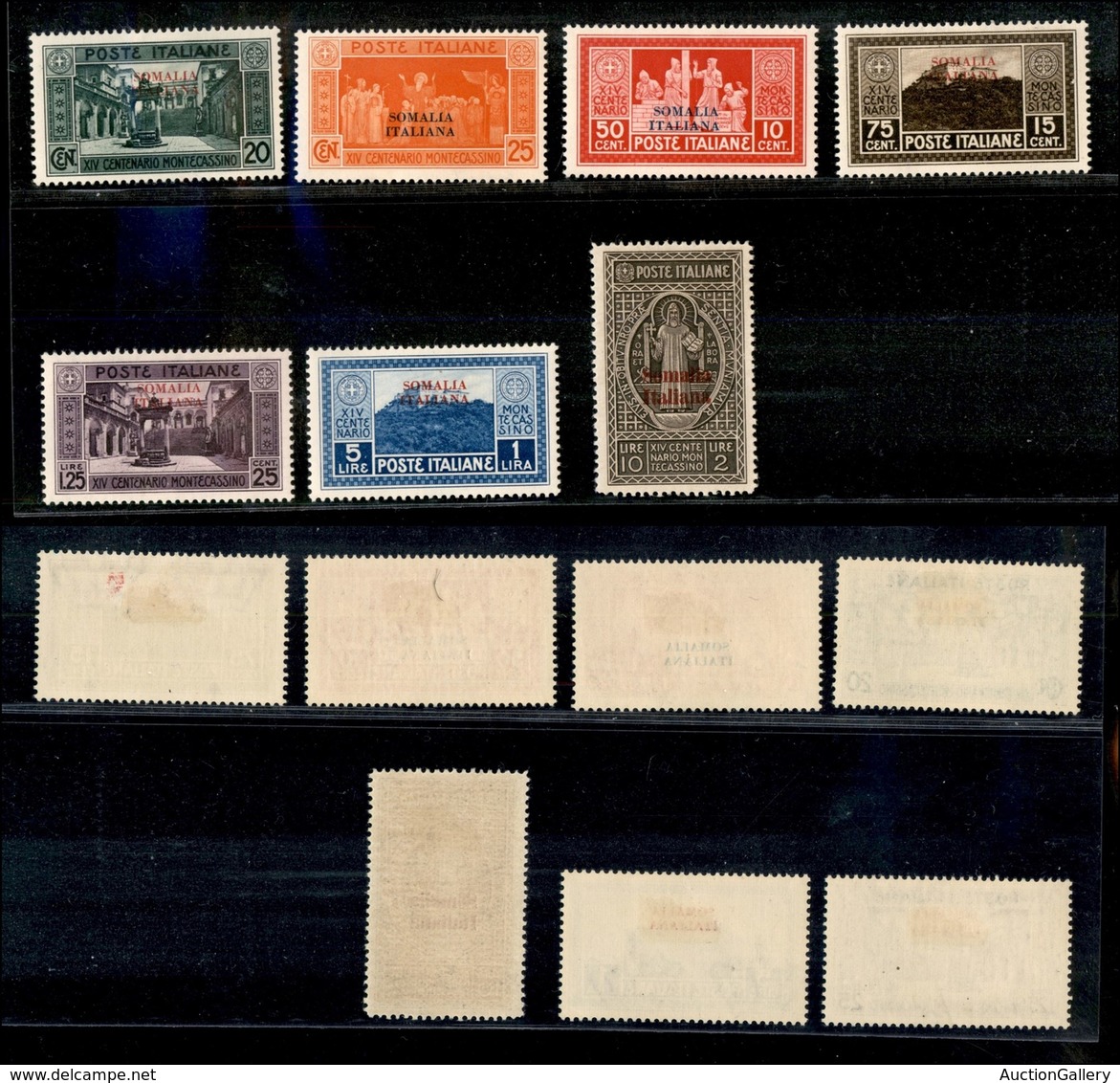 23321 COLONIE ITALIANE - SOMALIA - 1929 – Montecassino Soprastampati (123/129) – Serie Completa Di 7 Valori – Nuovi Con  - Autres & Non Classés