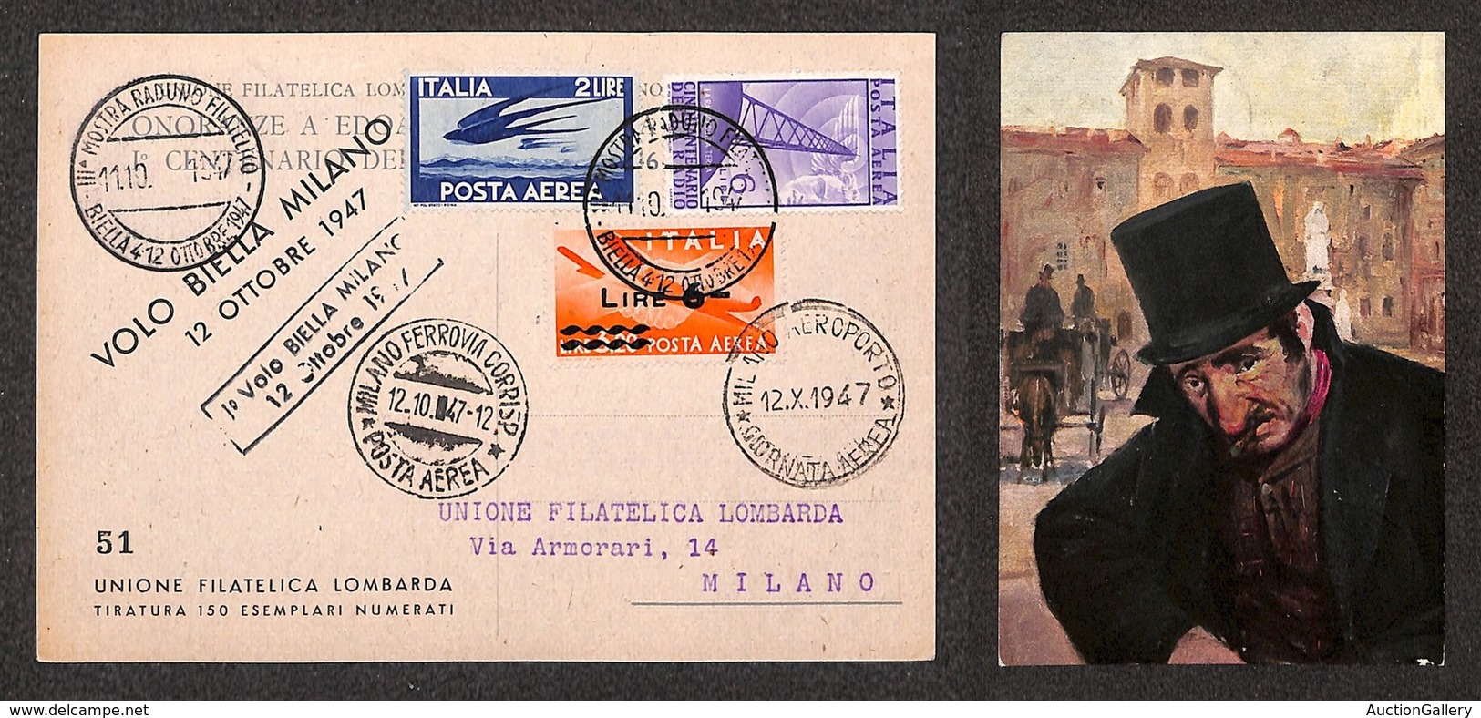 23379 REPUBBLICA - POSTA ORDINARIA - 1947 (12 Ottobre) - Biella Milano - Aerogramma Ufficiale Del Volo - Andere & Zonder Classificatie