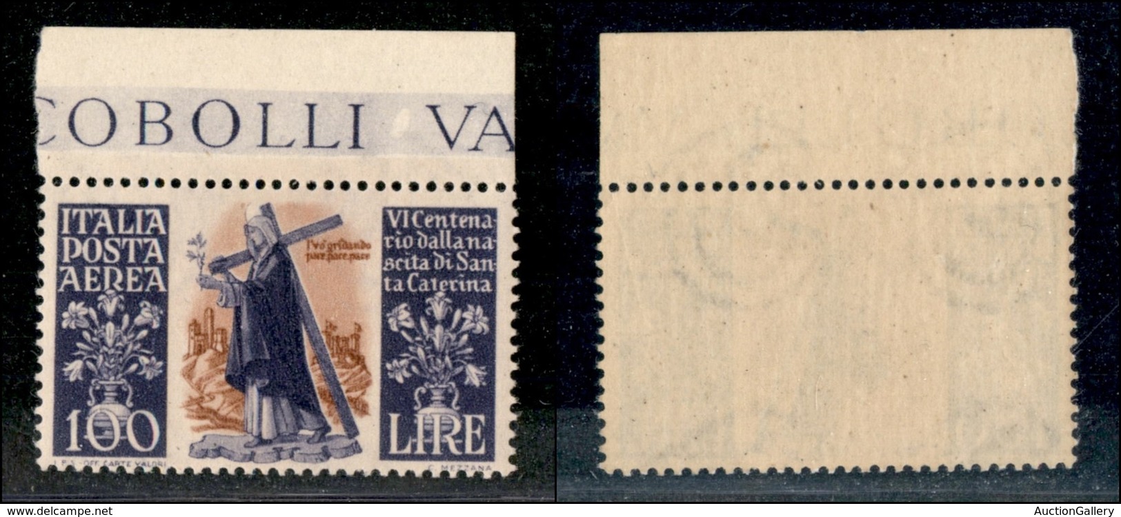 23384 REPUBBLICA - POSTA AEREA - 1948 - 100 Lire S. Caterina (146-Aerea) Bordo Foglio - Gomma Integra (110) - Sonstige & Ohne Zuordnung