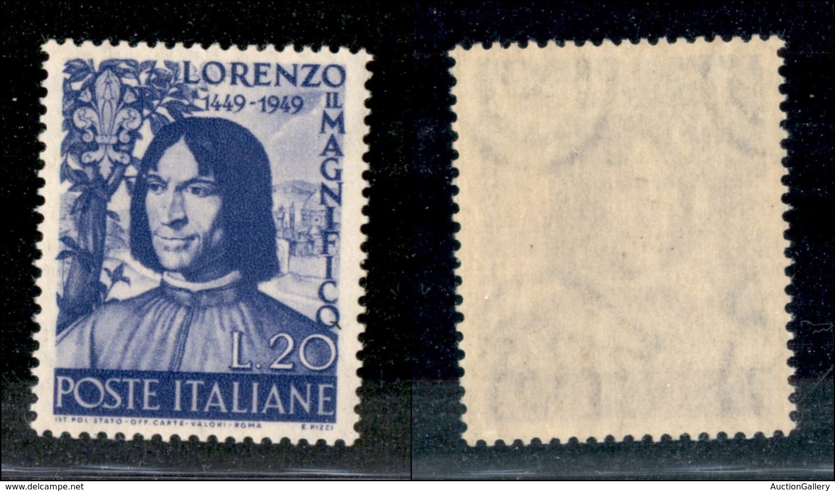 23403 REPUBBLICA - POSTA ORDINARIA - 1949 – 20 Lire Lorenzo Il Magnifico (608) – Gomma Integra (15) - Sonstige & Ohne Zuordnung