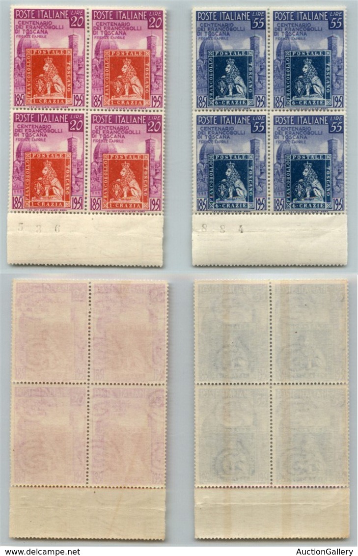 23424 REPUBBLICA - POSTA ORDINARIA - 1951 - Toscana (653/654) - Serie Completa Di 2 Valori - Quartine Bordo Di Foglio -  - Autres & Non Classés