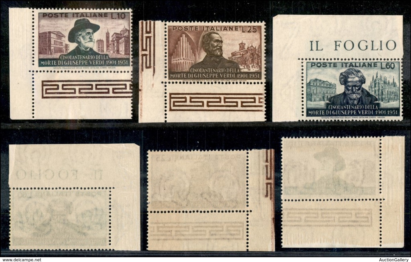 23438 REPUBBLICA - POSTA ORDINARIA - 1951 - Verdi (677/679) - Serie Angolare Completa - Gomma Integra - Decalco Delle Di - Sonstige & Ohne Zuordnung