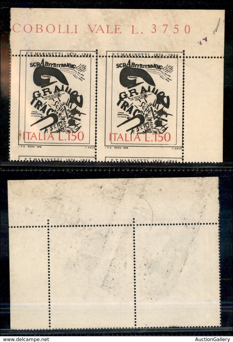 23475 REPUBBLICA - POSTA ORDINARIA - 1976 - 150 Lire Marinetti (1338) - Coppia Angolare Con Stampa In Rosso E Dentellatu - Autres & Non Classés