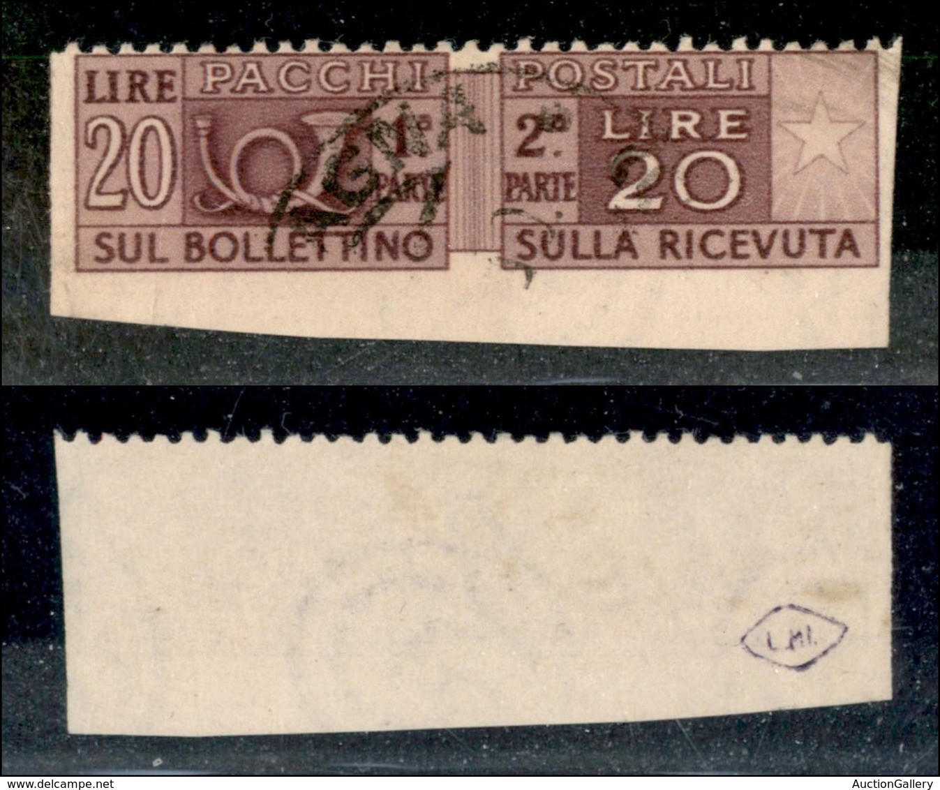 23541 REPUBBLICA - SERVIZI - 1946 - Pacchi Postali - 20 Lire (74g) Usato - Dentellato Solo In Alto (200) - Autres & Non Classés