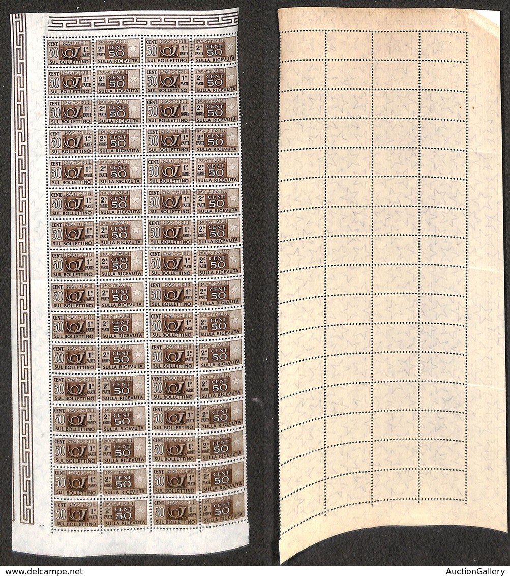 23548 REPUBBLICA - SERVIZI - 1955 - Pacchi Postali - 50 Cent (83) - Blocco Angolare Di 32 (parte Sinistra Del Foglio) -  - Autres & Non Classés