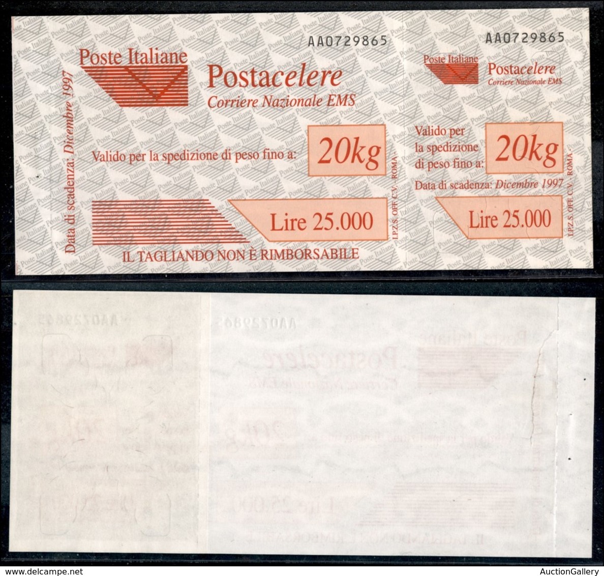 23553 REPUBBLICA - SERVIZI - 1997 - Postacelere - Tagliando Da 25.000 Lire (3) - Integro - Sonstige & Ohne Zuordnung