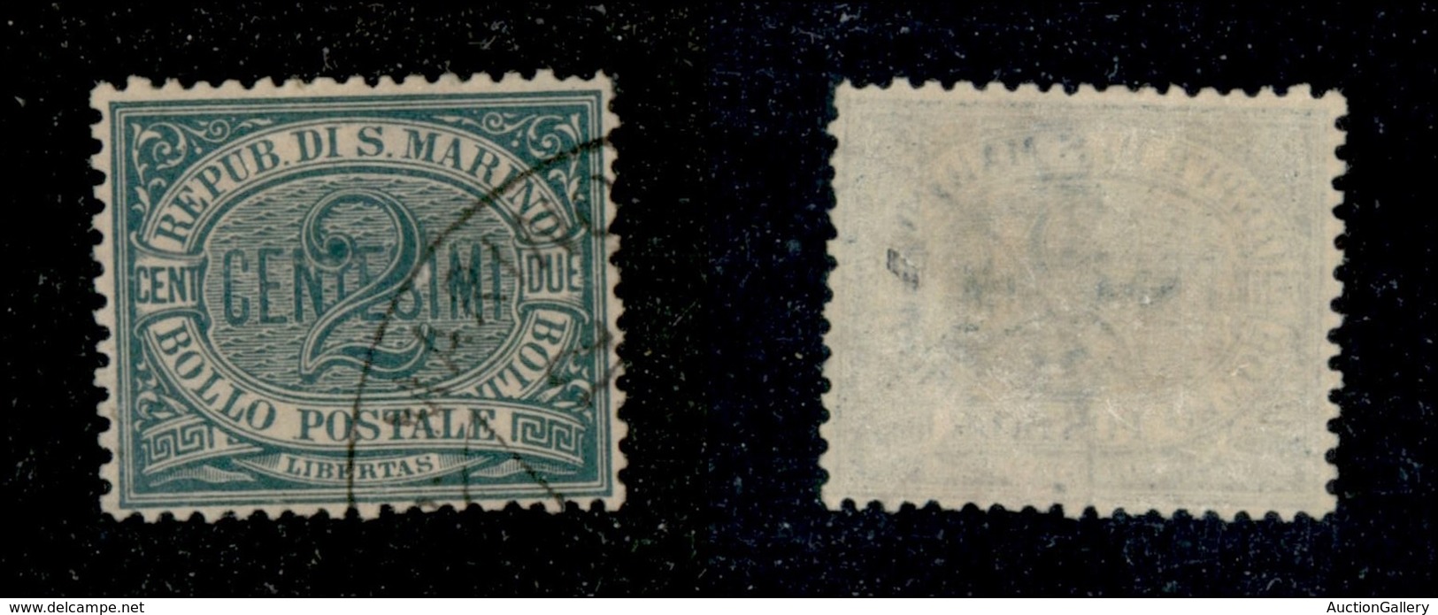 23557 SAN MARINO - POSTA ORDINARIA - 1877 - 2 Cent Verde Cifra (1) - Discretamente Centrato – Usato - Andere & Zonder Classificatie