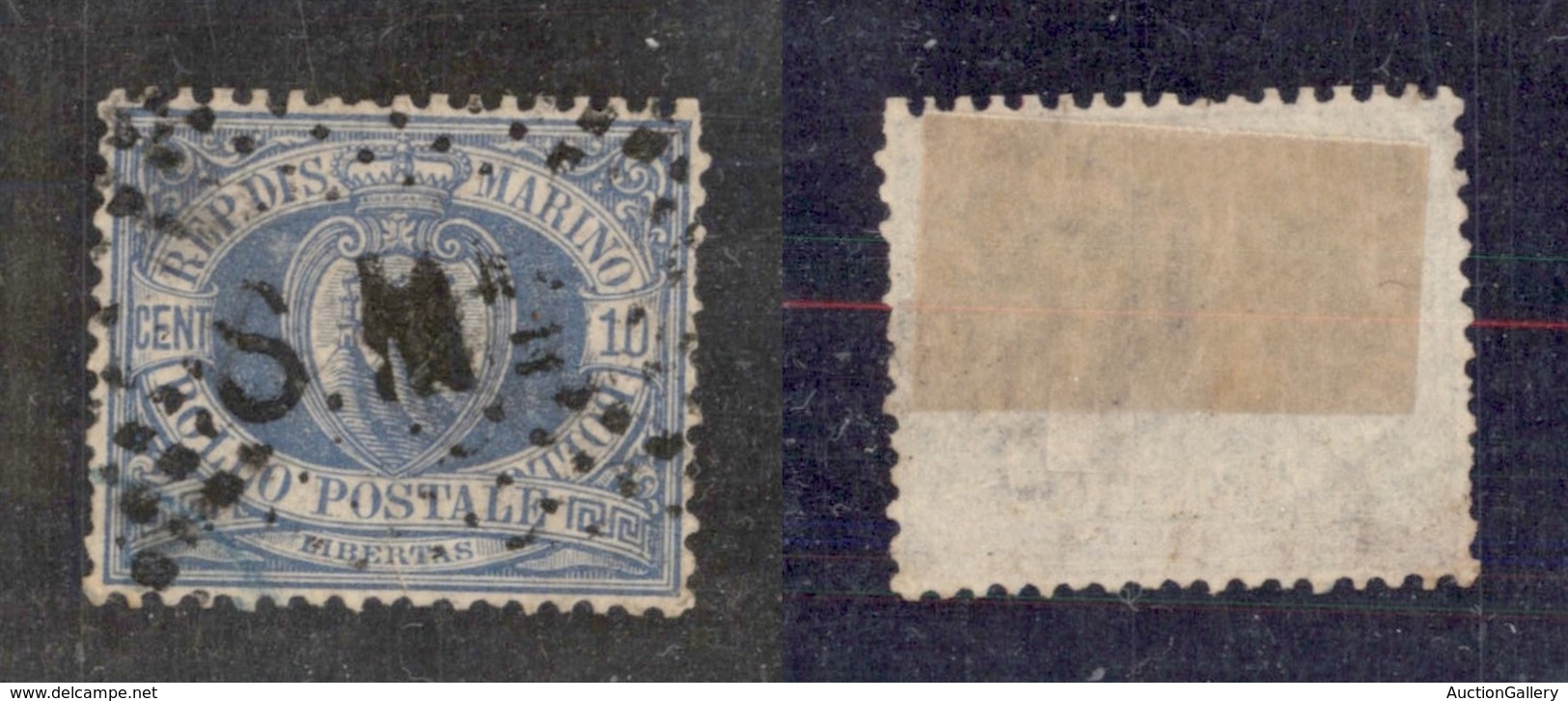 23563 SAN MARINO - POSTA ORDINARIA - 1877 - 10 Cent Stemma (3) - Dentellatura Carente - Ben Centrato - Usato (150++) - Andere & Zonder Classificatie