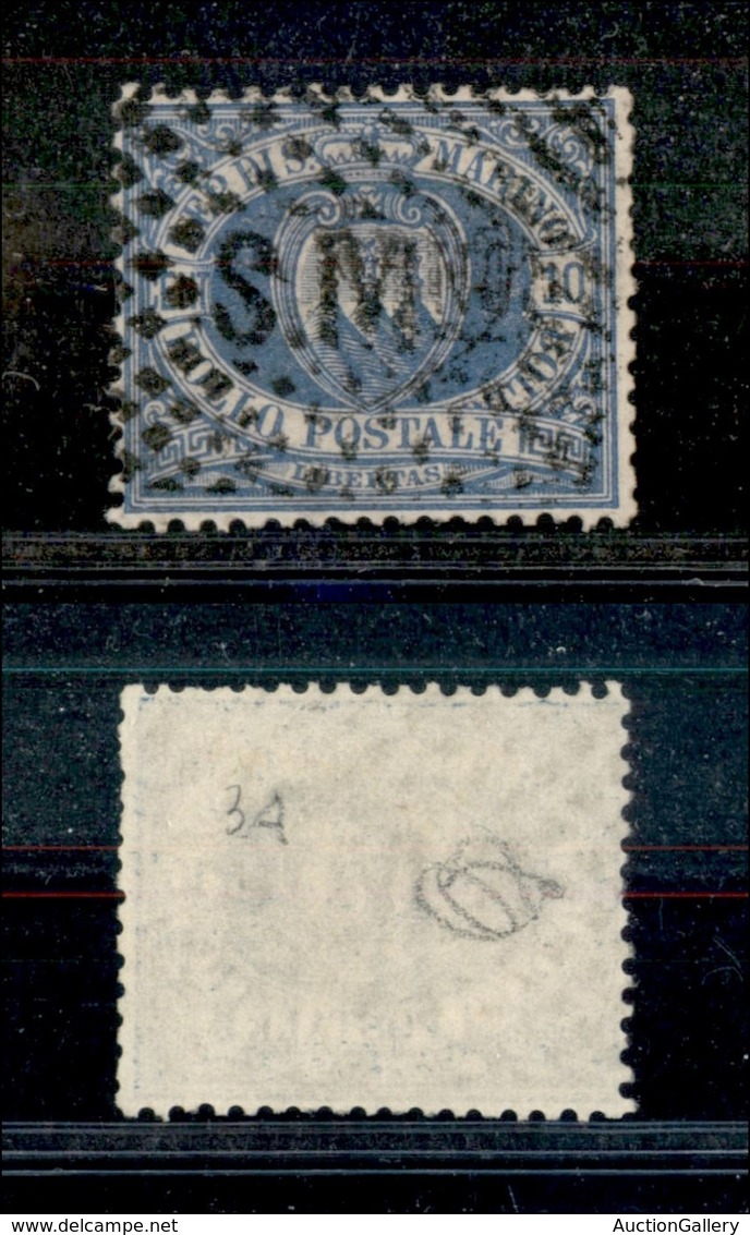 23564 SAN MARINO - POSTA ORDINARIA - 1877 - 10 Cent Stemma (3) - Usato (150) - Autres & Non Classés