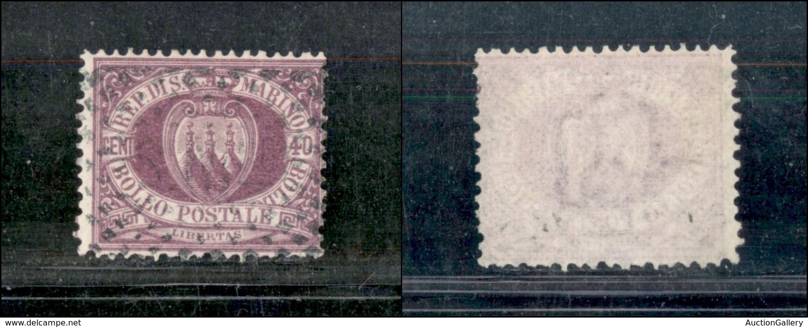 23572 SAN MARINO - POSTA ORDINARIA - 1877 - 40 Cent Cifra O Stemma (7) - Usato (160) - Andere & Zonder Classificatie