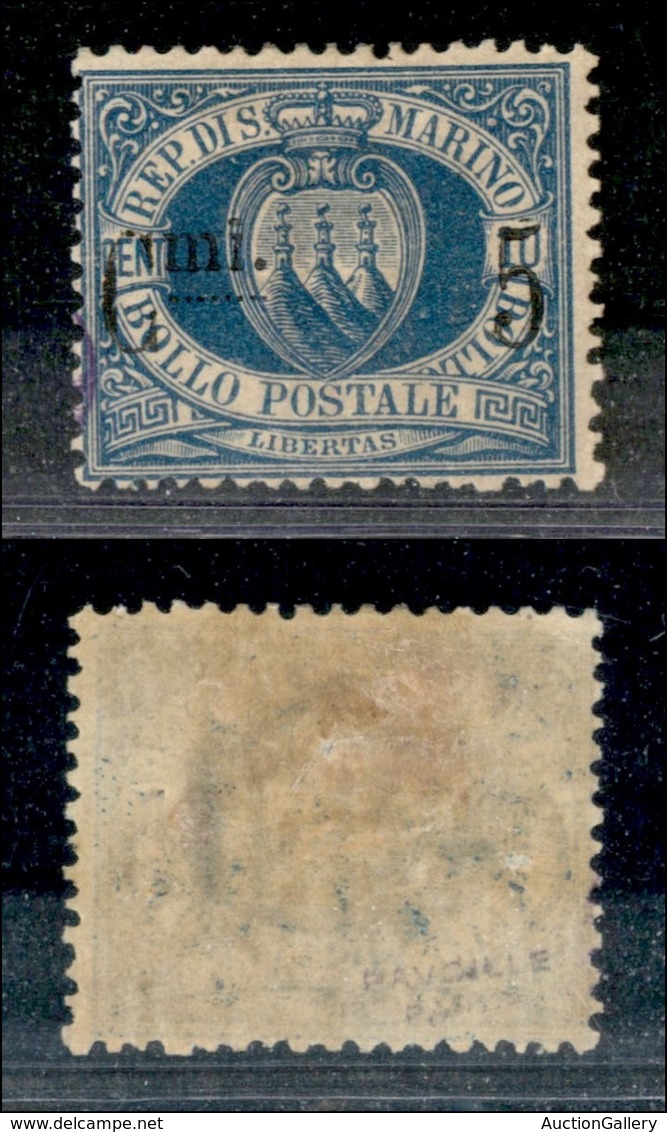 23575 SAN MARINO - POSTA ORDINARIA - 1892 - 5 Cent Su 10 (8v) - Linea A Puntini - Gomma Originale (140) - Andere & Zonder Classificatie