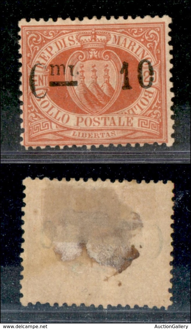 23582 SAN MARINO - POSTA ORDINARIA - 1892 - 10 Cent Su 20 (10-varietà) - I Capovolto - Gomma Originale - Linguella Prese - Autres & Non Classés