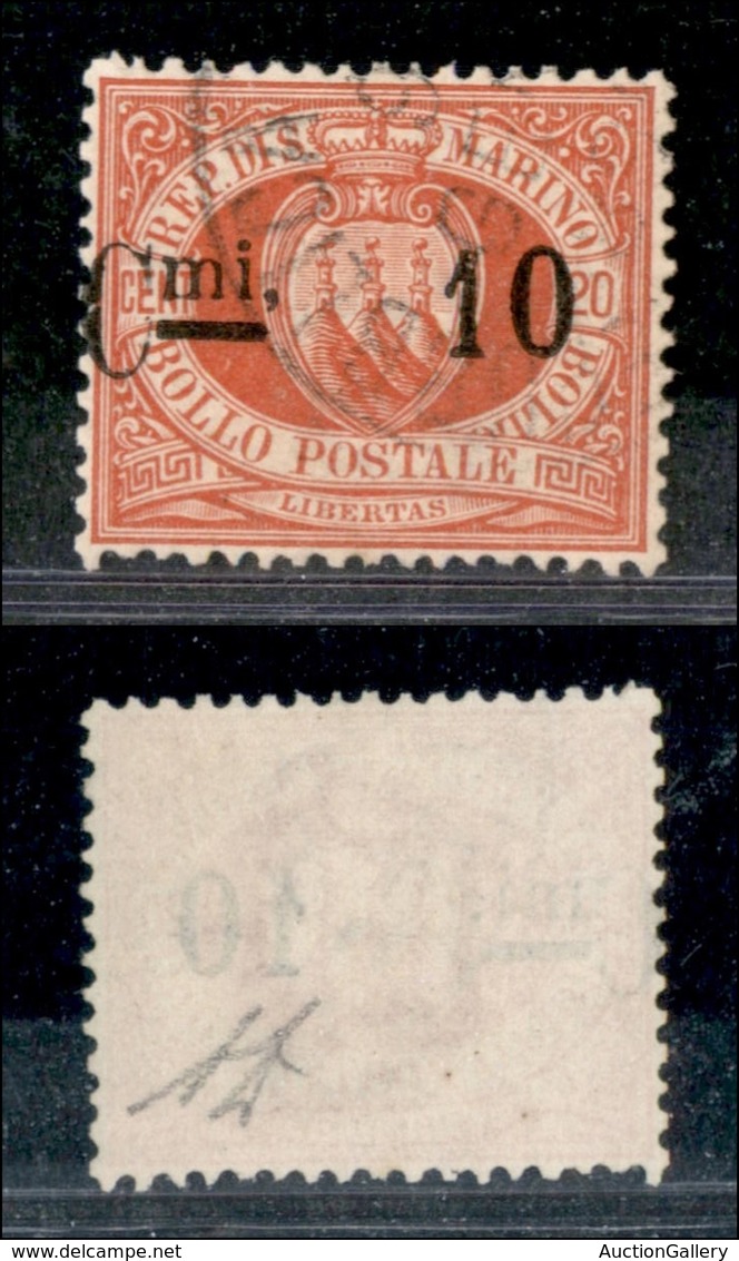 23585 SAN MARINO - POSTA ORDINARIA - 1892 - 10 Cent Su 20 (10p) Usato - Virgola Dopo "mi" - Diena (120) - Autres & Non Classés