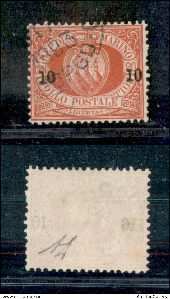 23587 SAN MARINO - POSTA ORDINARIA - 1892 - 10 Cent Su 20 Cent Stemma Soprastampato (11) - Usato (25) - Autres & Non Classés