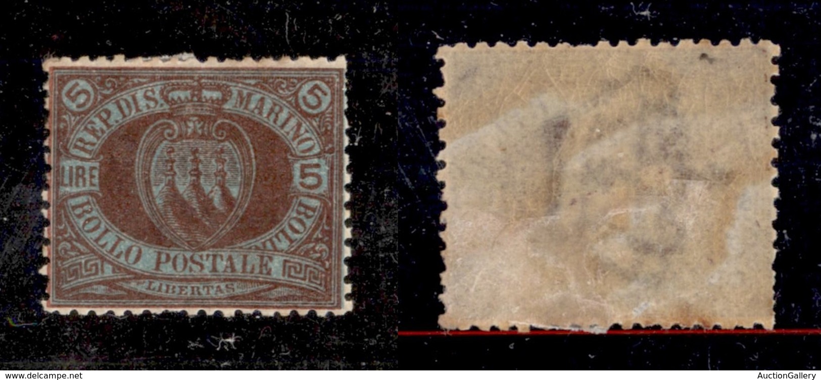 23598 SAN MARINO - POSTA ORDINARIA - 1894 - 5 Lire Stemma (22) - Nuovo Con Gomma (150) - Autres & Non Classés