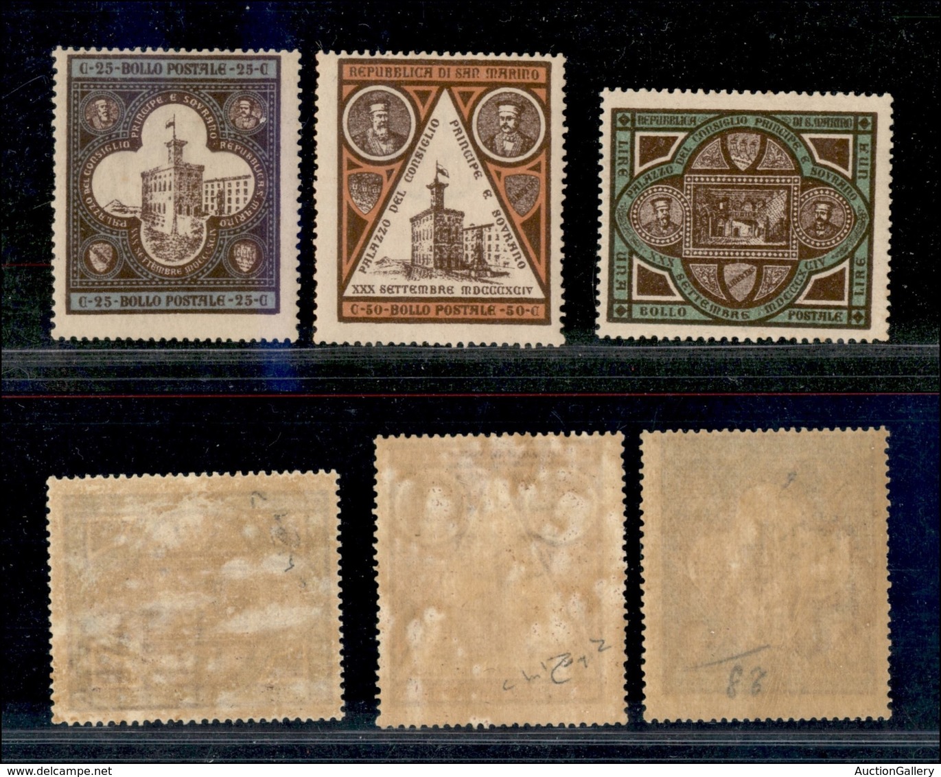 23600 SAN MARINO - POSTA ORDINARIA - 1894 - Palazzo Del Governo (23/25) - Serie Completa Di 3 Valori - Discreta Centratu - Autres & Non Classés