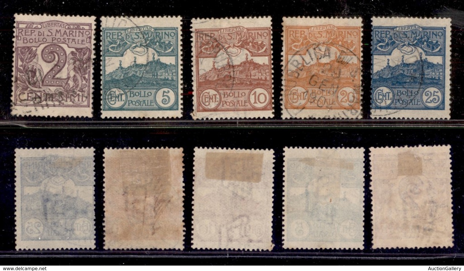 23607 SAN MARINO - POSTA ORDINARIA - 1903 - Cifra O Veduta (34/38) - 5 Valori Della Serie - Usati (132) - Sonstige & Ohne Zuordnung