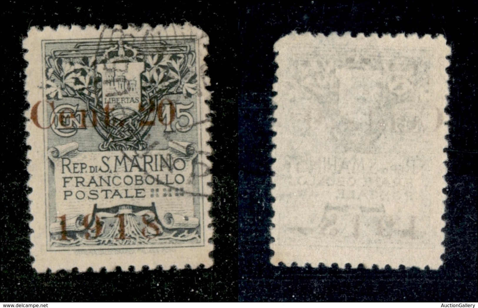 23628 SAN MARINO - POSTA ORDINARIA - 1918 - 20 Cent Su 15 Stemma Soprastampato (53a) - Soprastampa Spostata A Sinistra - - Autres & Non Classés