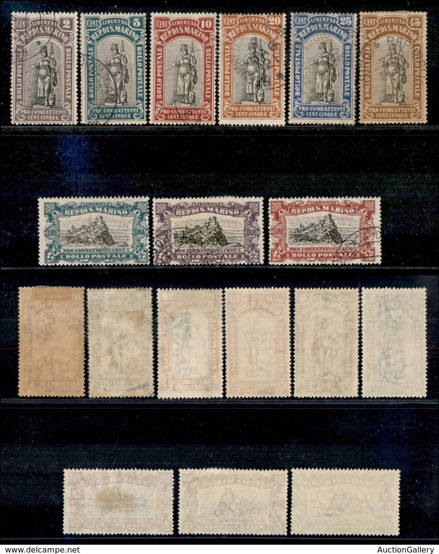 23632 SAN MARINO - POSTA ORDINARIA - 1918 - Pro Combattenti (54/62) - Serie Completa Di 9 Valori - Usati (110) - Autres & Non Classés