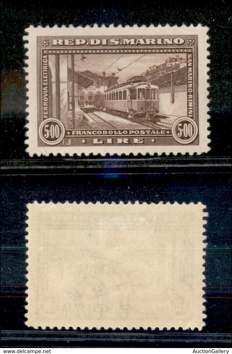 23671 SAN MARINO - POSTA ORDINARIA - 1932 - 5 Lire Ferrovia Rimini-S. Marino (167) - Nuovo Con Gomma (150) - Autres & Non Classés