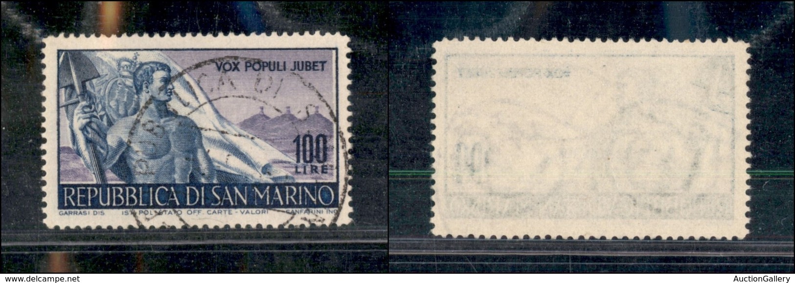 23712 SAN MARINO - POSTA ORDINARIA - 1948 - 100 Lire Lavoro (340) - Usato (74) - Autres & Non Classés