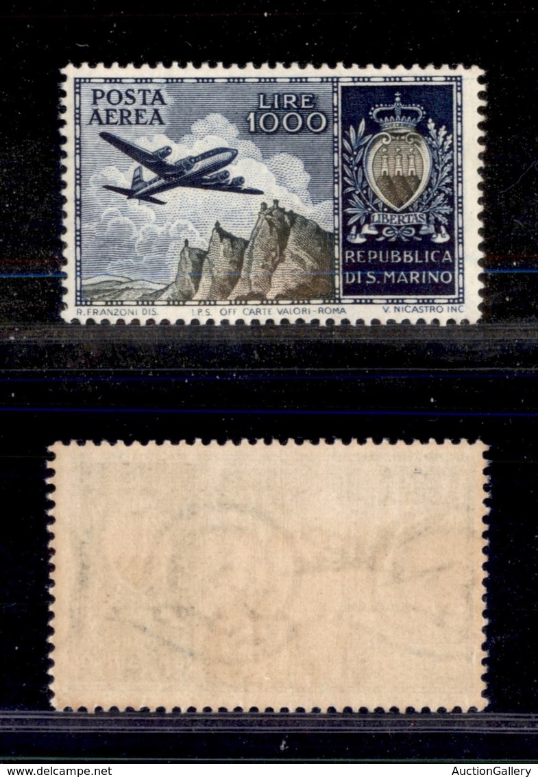 23754 SAN MARINO - POSTA AEREA - 1954 - 1000 Lire Aereo (112-Aerea) - Gomma Integra (175) - Autres & Non Classés