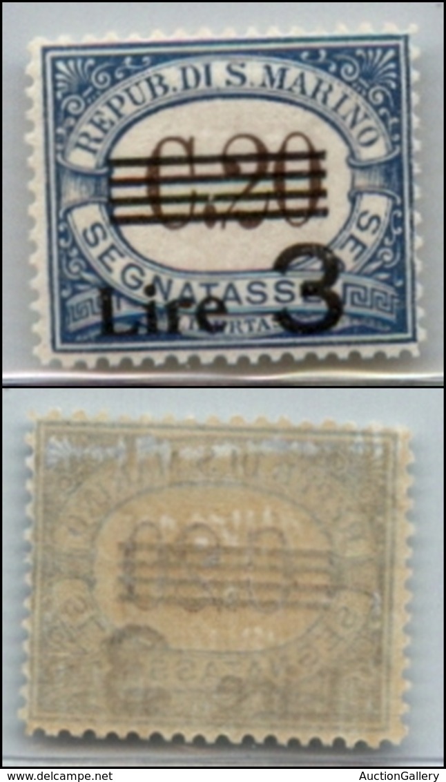 23799 SAN MARINO - SERVIZI - 1940 - Segnatasse - 3 Lire Su 20 Cent (63) - Gomma Integra Con Falle Naturali (112) - Sonstige & Ohne Zuordnung