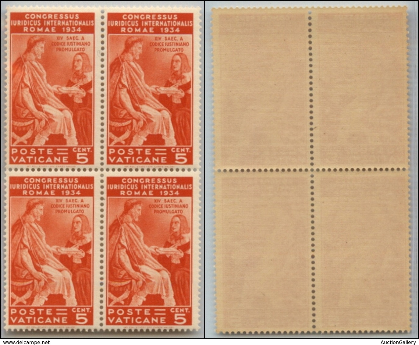 23821 VATICANO - POSTA ORDINARIA - 1935 - 5 Cent Giuridico (41) In Quartina - Gomma Integra (120) - Autres & Non Classés