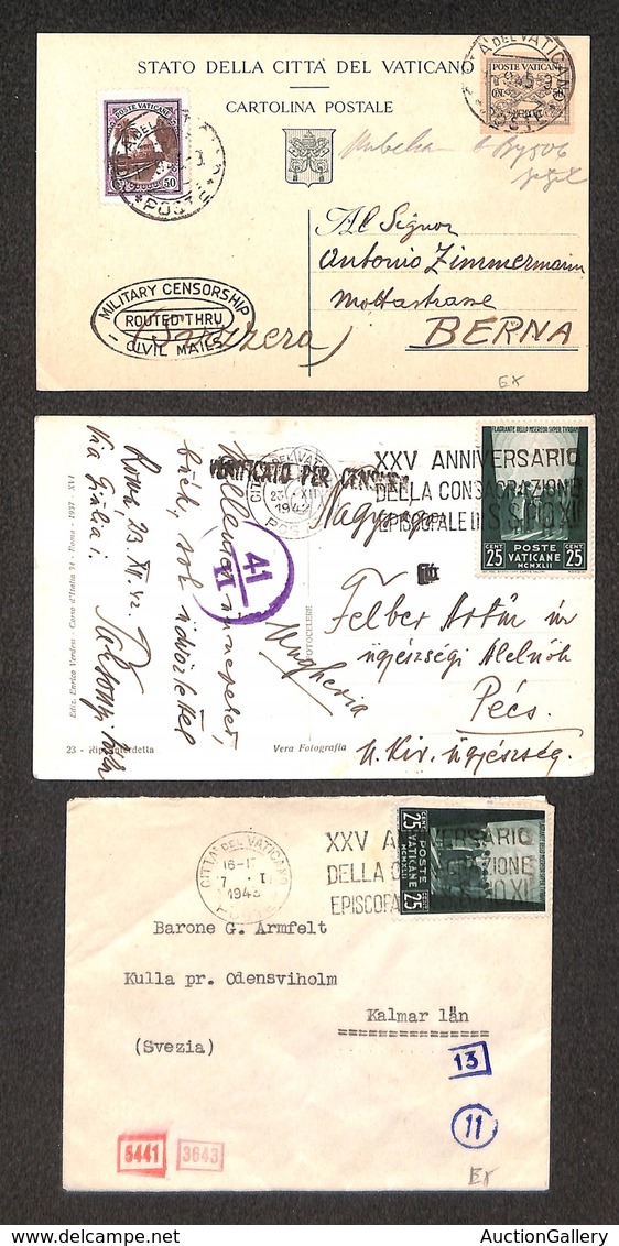 23842 VATICANO - POSTA ORDINARIA - 1942/1945 - Due Cartoline E Una Bustina Per L'estero - Da Esaminare - Sonstige & Ohne Zuordnung