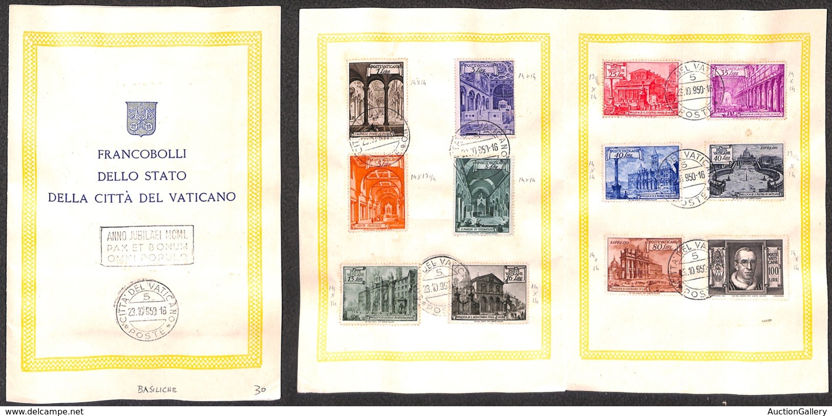 23851 VATICANO - POSTA ORDINARIA - 1949 - Basiliche (122/131+Espressi 11/12)) - Serie Completa Usata Su Folder Dell'emis - Andere & Zonder Classificatie