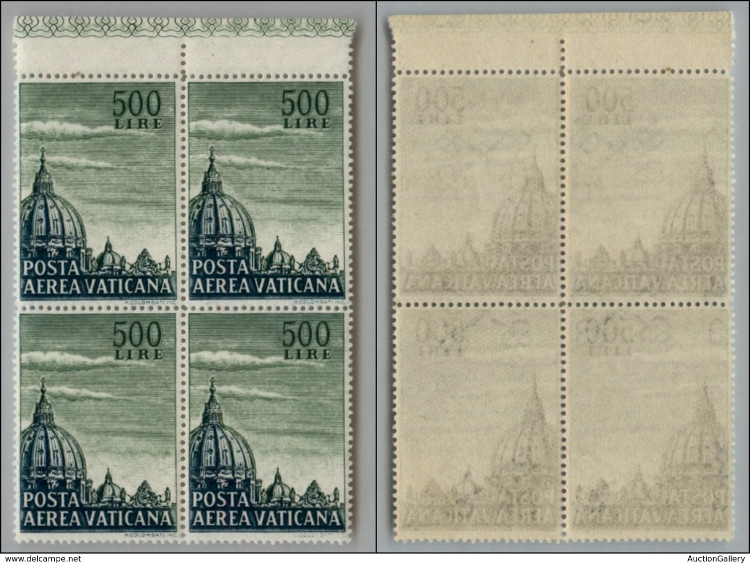 23865 VATICANO - POSTA AEREA - 1958 - Posta Aerea - 500 Lire Cupoloni (33) In Quartina - Gomma Integra (40) - Autres & Non Classés