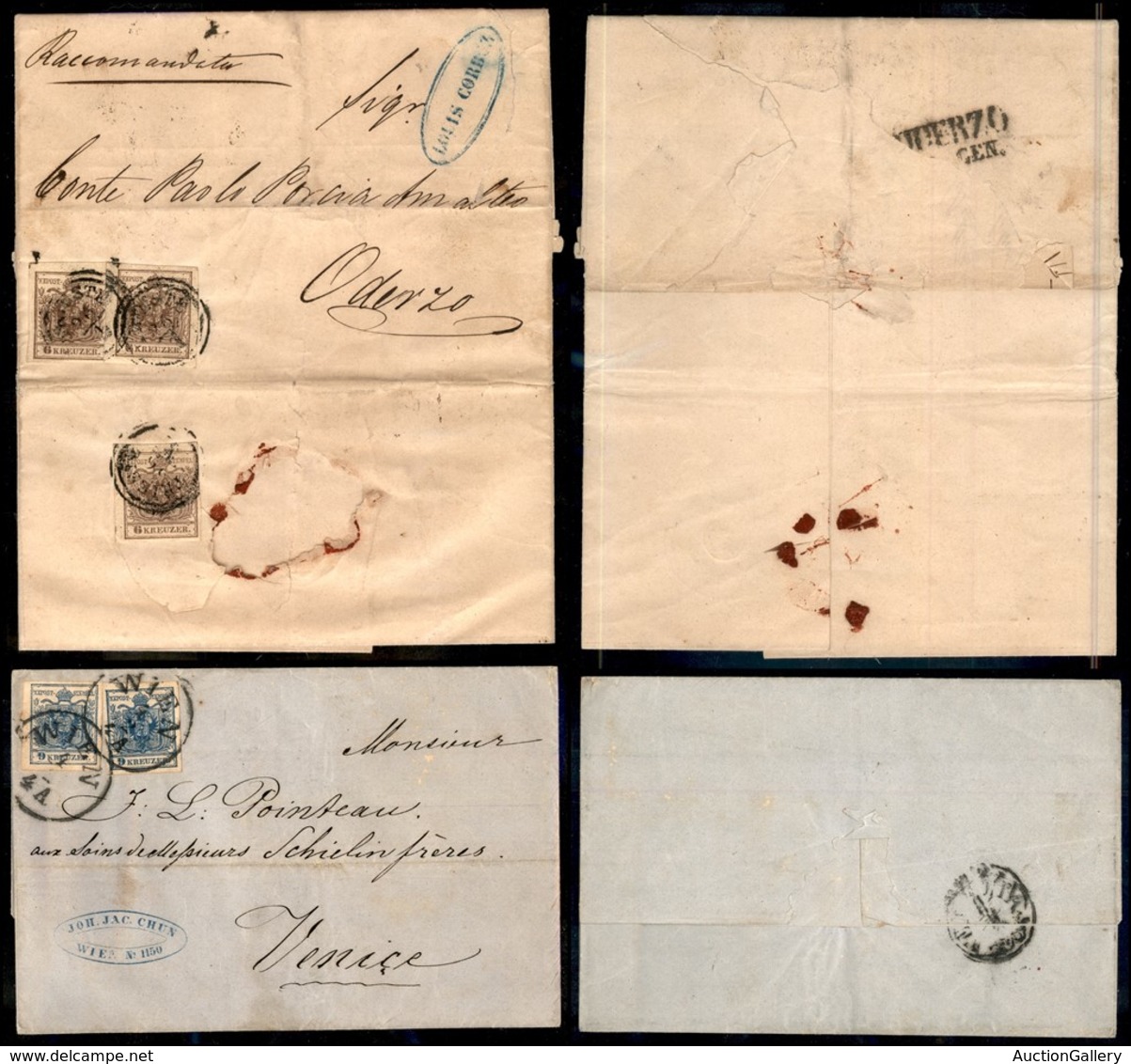 23986 ESTERO - AUSTRIA - 1854/1858 – Raccomandata Da Trieste A Oderzo (4+4+4) + Lettera Da Vienna A Venezia (5+5) – Otti - Sonstige & Ohne Zuordnung