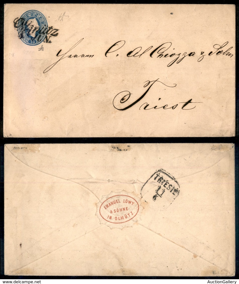 24001 ESTERO - AUSTRIA - Intero Postale 15 Kreuzer Da Olmutz A Trieste – Gazzi + Diena - Autres & Non Classés