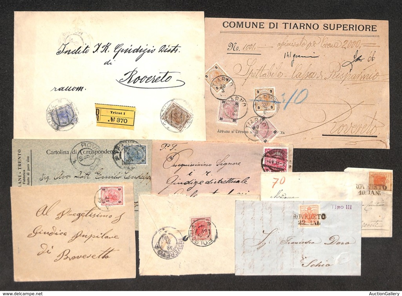 24044 ESTERO - AUSTRIA - Territori Italiani D'Austria - Sei Lettere Più Un Frontespizio E Una Cartolina Postale Con Dive - Autres & Non Classés