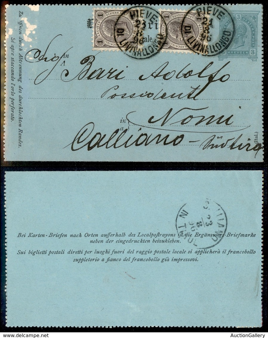 24057 ESTERO - AUSTRIA - Territori Italiani D'Austria - Pieve Di Livinallongo - Intero Postale Da 3 Kreuzer Con Compleme - Autres & Non Classés